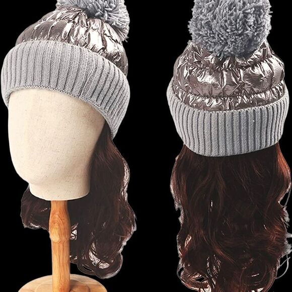 Beanie puffer Cuff Beanie Skull hat pom Pompom Fleece Lined Winter Cap main image 7